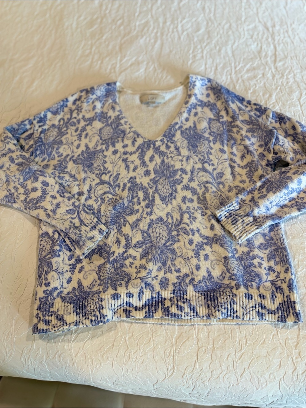 LOFT floral jacquard pullover v neck sweater
